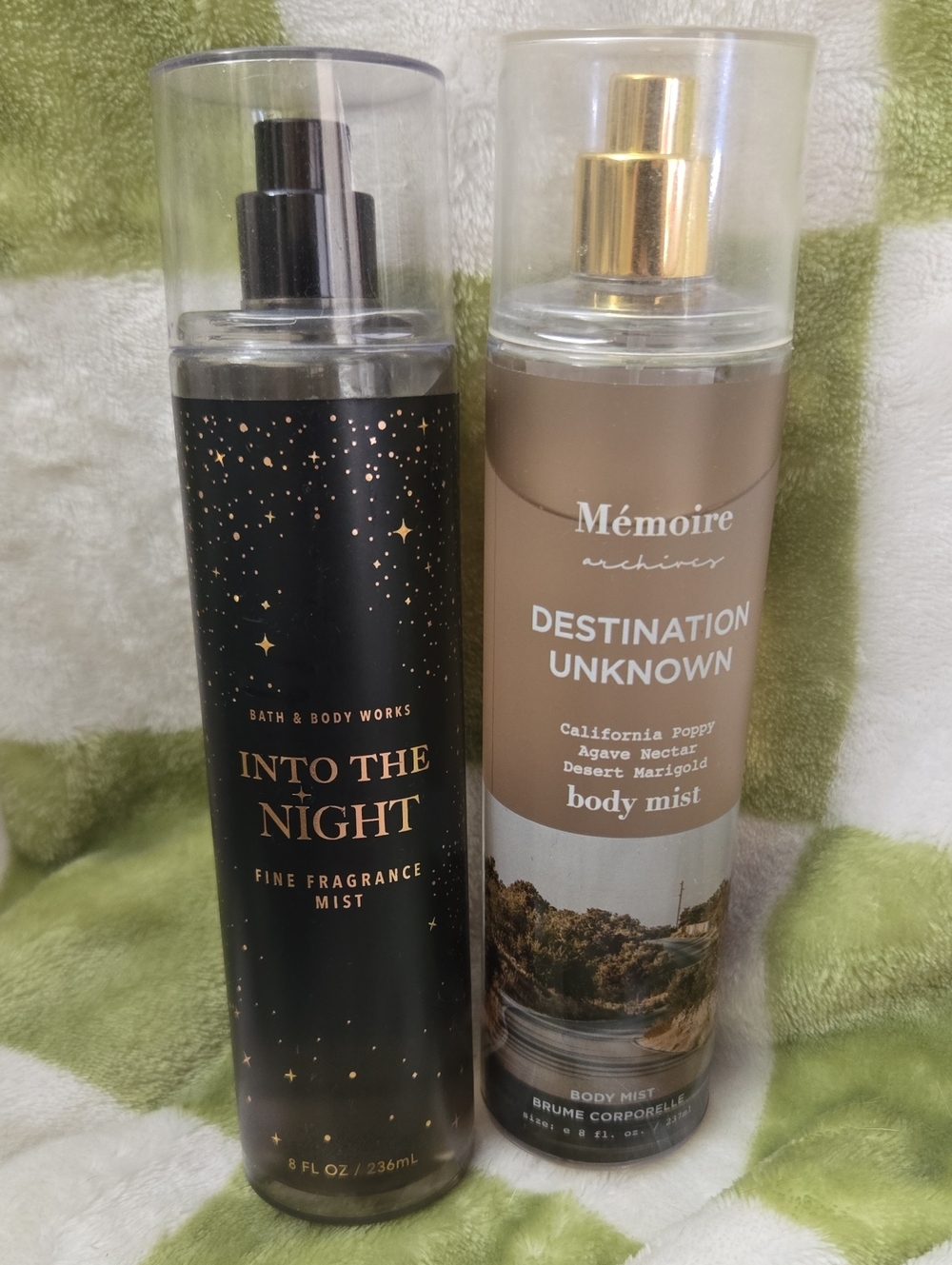 Qty 2 - Bath & Body Works Into The Night Mist & Memoire Destination Unknown Mist